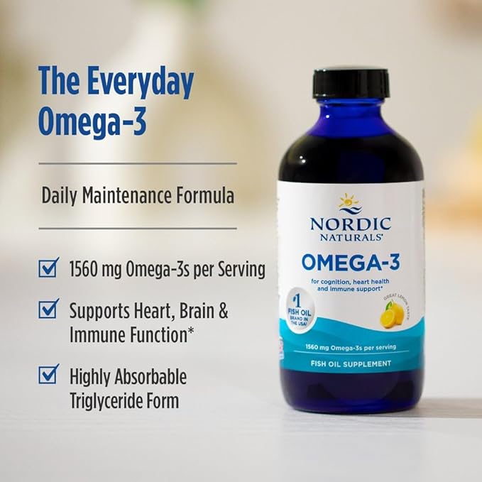 Nordic Naturals Omega-3, Lemon Flavor - 16 oz - 1560 mg Omega-3 - Fish Oil - EPA & DHA - Immune Support, Brain & Heart Health, Optimal Wellness - Non-GMO - 96 Servings