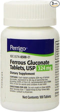 Perrigo Ferrous Gluconate Green Tablets, 324mg, 100ct (3 Pack)