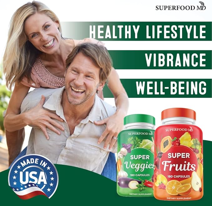 Superfood Fruit and Veggie Supplement - Fruit and Veggie Capsules 100% Whole Super Fruits and Super Vegetables Supplements & Vitamins, with Beta Carotene (720 Count (Pack of 4))