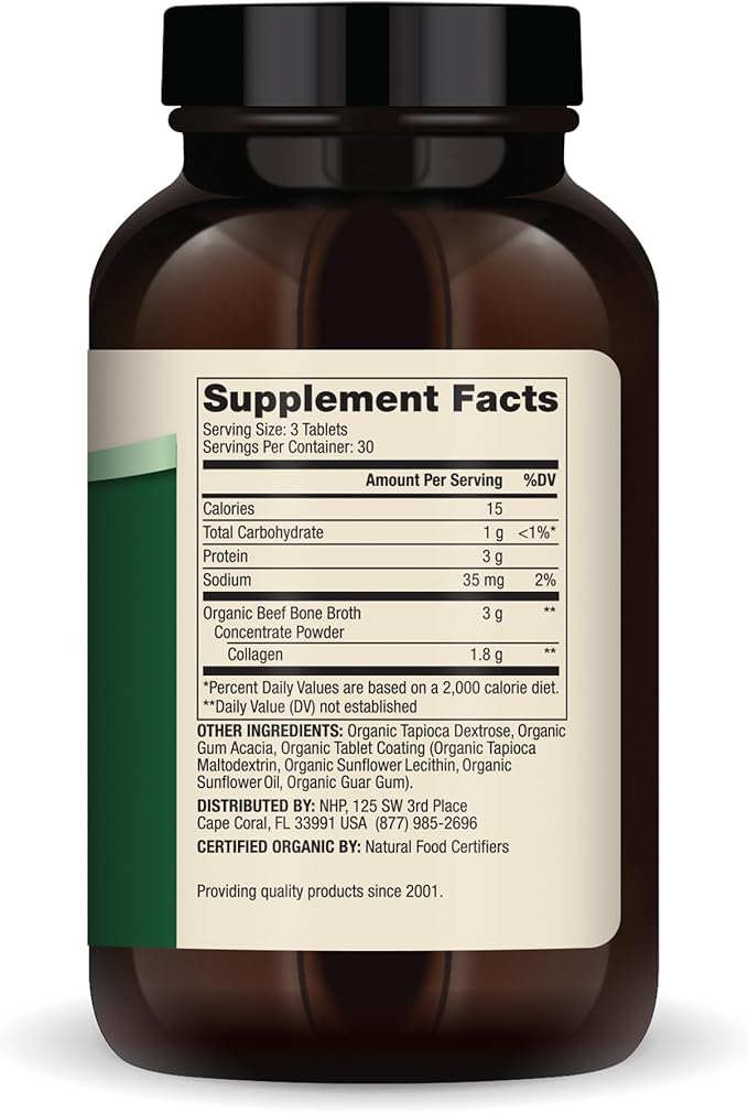 Dr. Mercola Organic Bone Broth Collagen – Organically Raised Grass-Fed Beef – Dietary Supplement – Supports Bone and Joint Comfort – USDA Organic, Non-GMO – 30 Servings (90 Tablets)