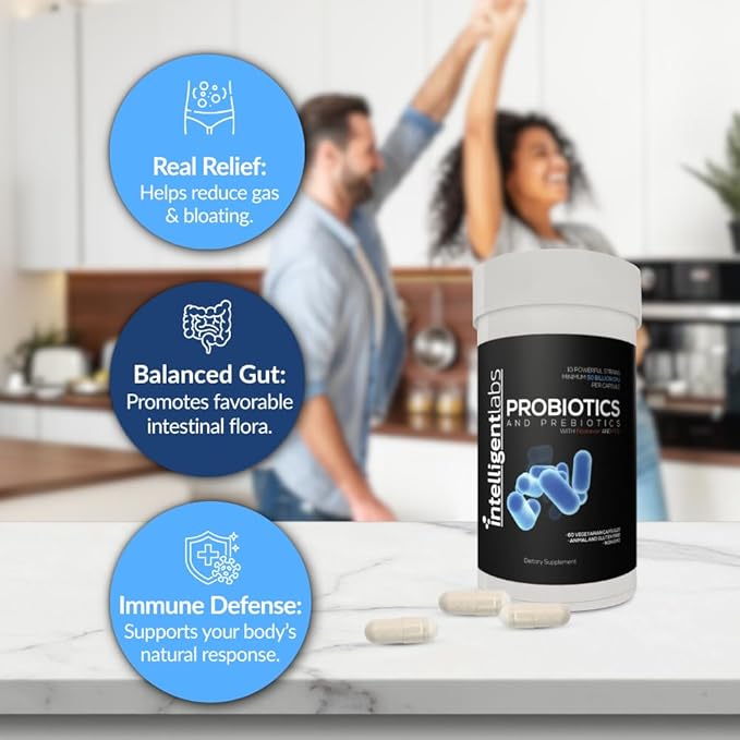 Intelligent Labs Probiotic 50 Billion CFU with Prebiotics, PHGG & FOS, No Refrigeration Needed, Once Daily, 10x Effectiveness, 60-Day Supply, Third-Party Verified