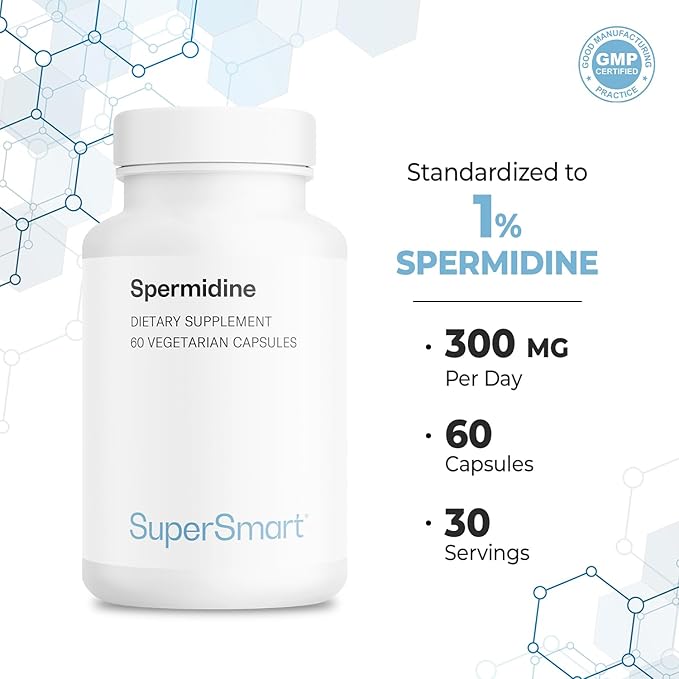 Supersmart - Spermidine 3mg per Day - Rice Starch Extract Supplement | Non-GMO & Gluten Free - 60 Vegetarian Capsules