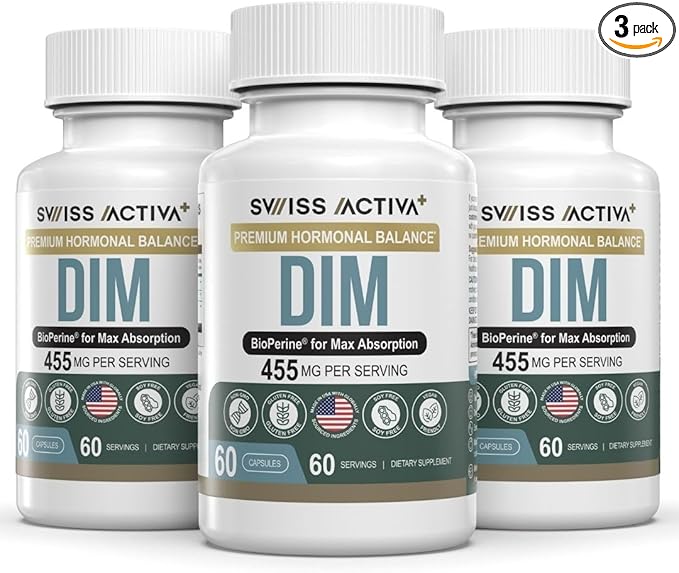 Swiss Activa+ Labs DIM Supplement – Hormone Balance for Women & Men – Estrogen Supplement for Women and Men– Supports Hormonal Acne & Menopause Symptoms| Gluten Free, Non-GMO & Vegan – 180 Days Supply