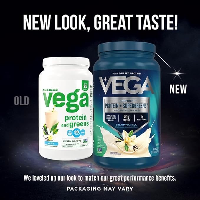 Vega Premium Protein + Supergreens, Chocolate – 20g Vegan Protein, Dairy & Gluten Free, 28.8 oz, 25 Servings (Pack of 12)