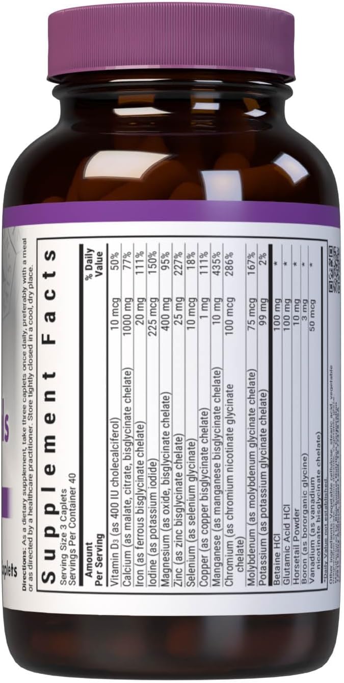 Bluebonnet Nutrition High Potency Chelated Multiminerals, Albion Chelated Minerals, Soy-Free, Gluten-Free, Non-GMO, Kosher Certified, Dairy-Free, 120 Caplets, 40 Servings