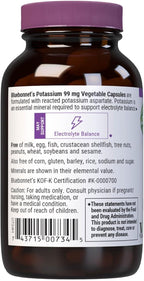 Bluebonnet Potassium Supplement Aspartate 99mg Essential Mineral Supplements for Electrolyte Balance - Non-GMO, Vegan, Kosher Certified, Gluten-Free, Soy-Free, Dairy-Free - 90 Veggie Capsules