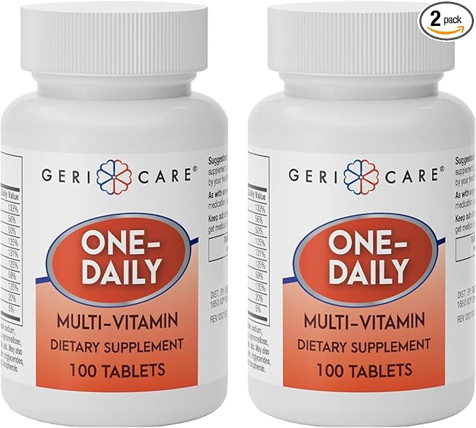 GeriCare One-Daily Multi-Vitamin Tablet, 100 Count Adult Multivitamin Supplement | Easy-to-Take Dietary Supplement with Vitamins A, C, D3, B, Calcium| Vitamin & Mineral Complex (2 Pack)