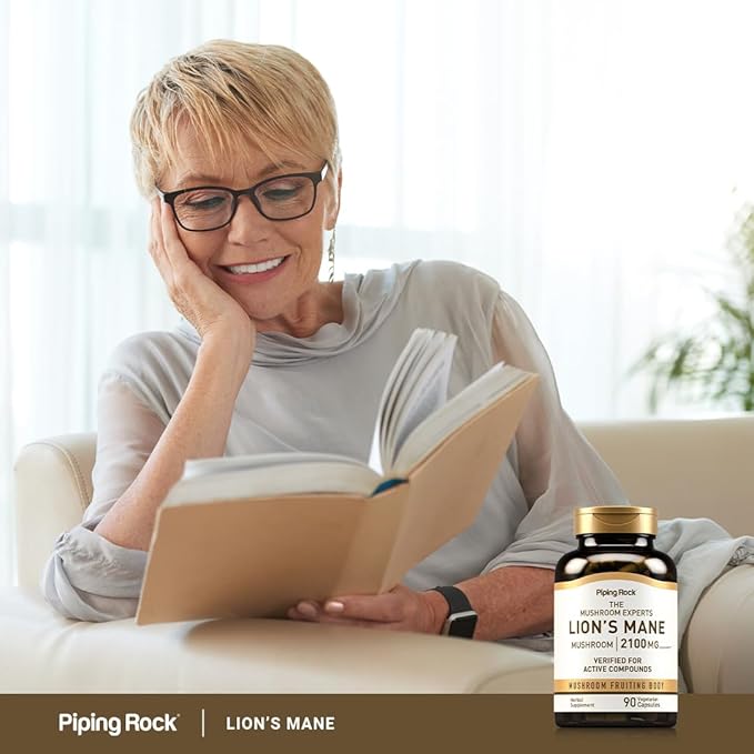 Piping Rock Lions Mane Supplement Capsules | 90 Count | with Black Pepper | Mushroom Fruiting Body Extract | Hericium Erinaceus | Vegetarian, Non-GMO, Gluten Free