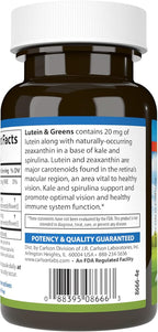 Carlson - Lutein & Greens, 20 mg, Vision Support & Eye Function, Antioxidant, 60 Vegetarian Capsules