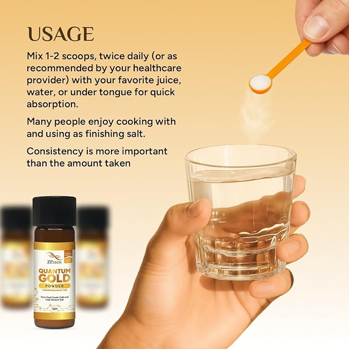 Quantum Gold 24K Ormus Gold Concentrate | Pure Ormus Colloidal Monoatomic Gold Powder Supplement | Decalcify Pineal Gland | Enhance Brain Wave Activity & Higher Energy Alignment 1g.