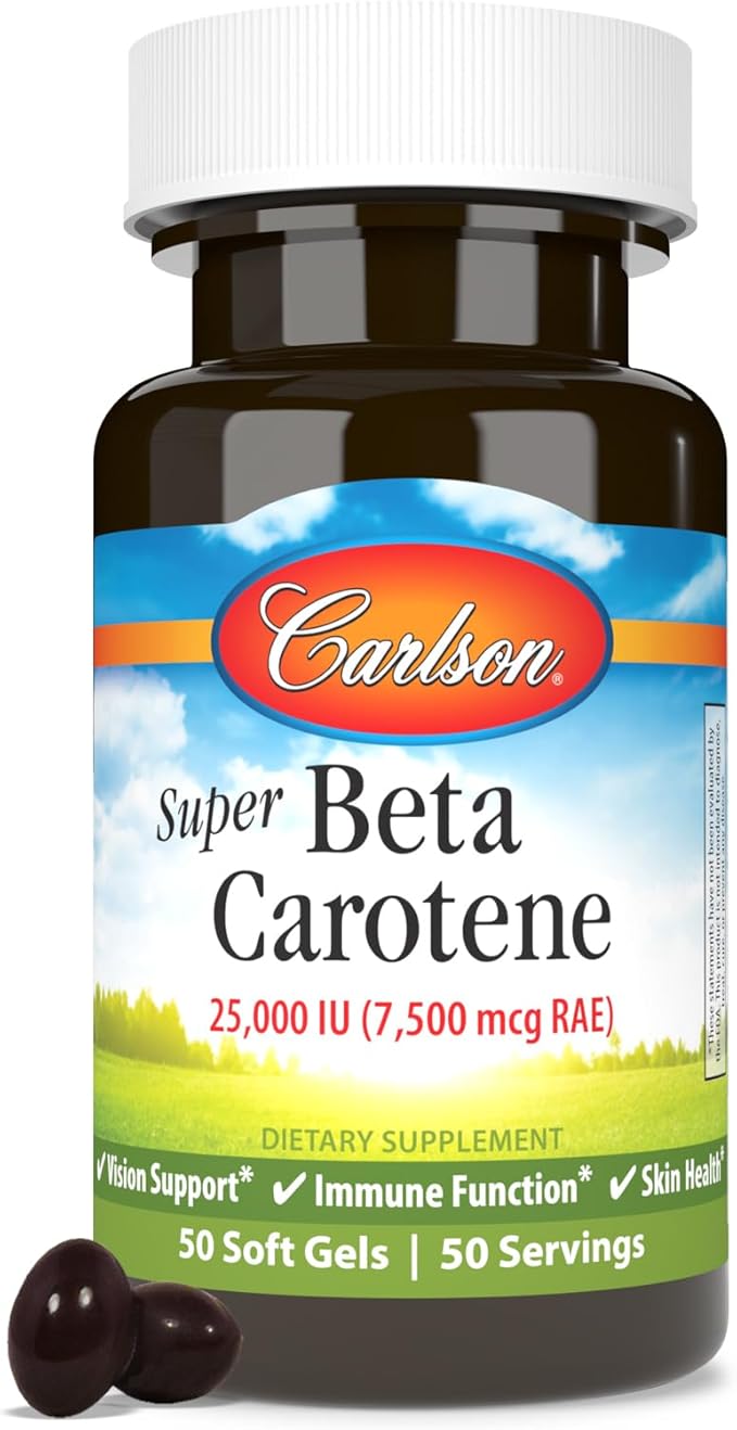 Carlson Laboratories Super Beta Carotene-25,000 IU (7,500 mcg RAE) 50 Softgel