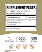 BulkSupplements.com Reishi Mushroom Extract Powder - Reishi Mushroom Powder, Supplement for Overall Well-Being - Gluten Free, 1g per Serving, 500g (1.1 lbs) (Pack of 1)