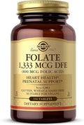 Solgar Folate 1,333 MCG Dietary Folate Equivalent (800 mcg Folic Acid), 250 Tablets - Heart Health, Healthy Nervous System, Prenatal Support - Non-GMO, Vegan, Gluten Free, Dairy Free - 250 Servings