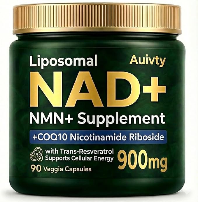 Liposomal NAD+ NMN Supplement with COQ10, Nicotinamide Riboside, Trans-Resveratrol, 900mg, 90 Veggie Capsules
