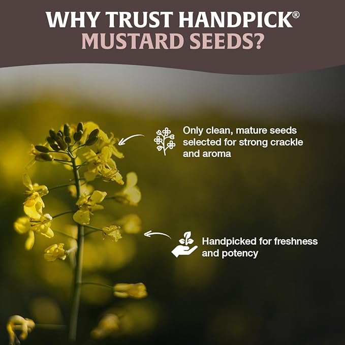 HANDPICK Culinary Black Mustard Seeds (397g/14oz), Gluten free, 100% Raw, Sourced from India, Packed in Resealable Zip Lock Pouch | All Natural - Easy to Use