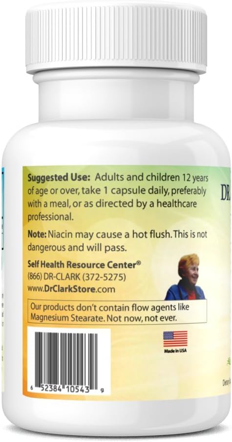 Dr. Clark Niacin (Vitamin B3) Supplement – 25mg, 100 Gelatin Capsules, Supports Circulation & Healthy Cholesterol Levels