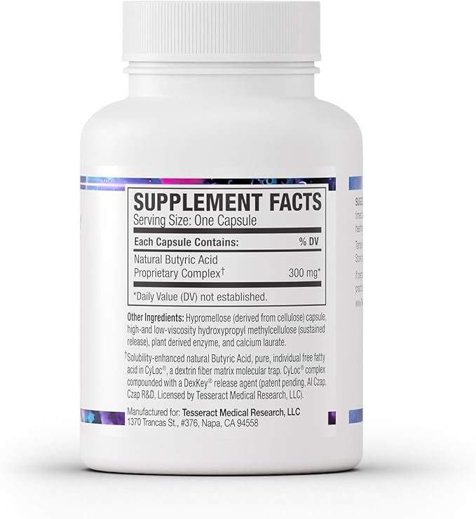 Tesseract Medical Research ProButyrate Gut Health Supplement, Butyric Acid Complex, Gastrointestinal Support Supplement, Helps Restore Balance to Stabilize Gut Microbiome, 600mg (60 Capsules)