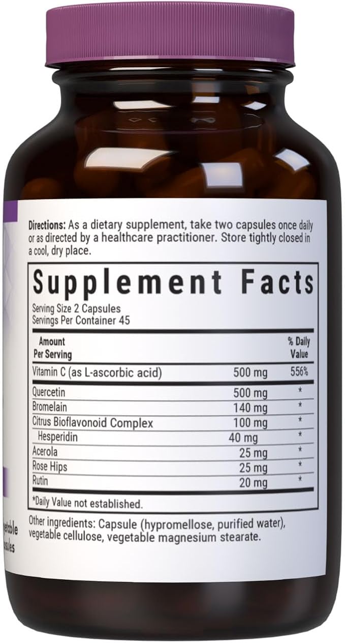 Bluebonnet BB-553 Nutrition Super Quercetin Vegetable Capsules, Vitamin C Formula, Best for Seasonal & Immune Support, Non GMO, Gluten Free, Soy Free, Milk Free, Kosher, White, 90 Count (Pack of 1)