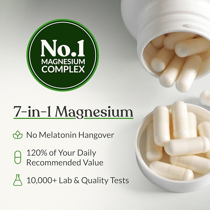 BIOptimizers Magnesium Breakthrough Supplement with 500mg - 7 Forms of Magnesium: Glycinate, Malate, Citrate, and More - Natural Support for Sleep and Cognitive Function -90 Capsules- Calming Vitamins