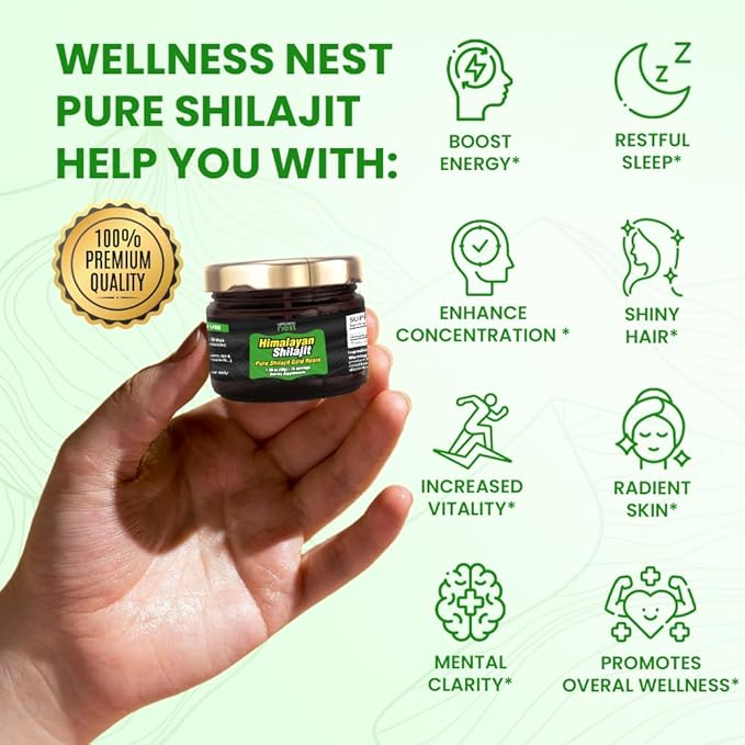 Wellness Nest Gold Grade Pure Himalayan Shilajit Resin: Ultimate Potency for Men & Women - 24k Gold, 75%+ Fulvic Acid, Lab Test Report Included - 30g (1 Pack), 75 Servings