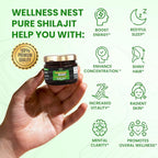 Wellness Nest Gold Grade Pure Himalayan Shilajit Resin: Ultimate Potency for Men & Women - 24k Gold, 75%+ Fulvic Acid, Lab Test Report Included - 30g (1 Pack), 75 Servings