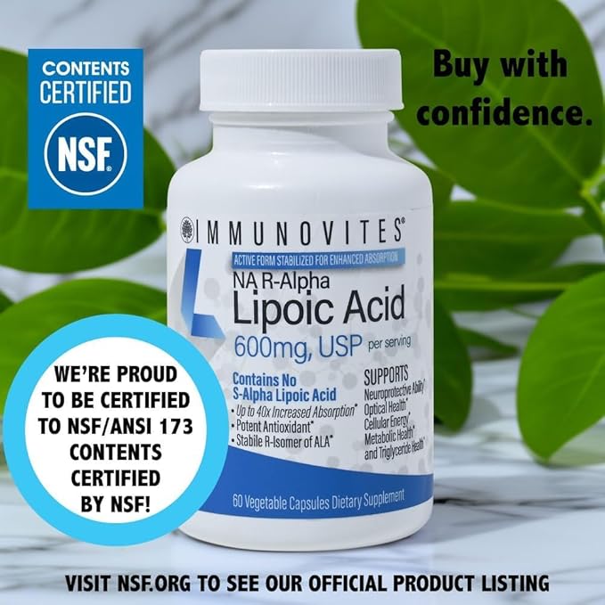 IMMUNOVITES 3-Pack Stabilized R-Alpha Lipoic Acid ((True)) 600mg per Serving [[High Potency & up to 40x Increased Absorption]] (Na R-ALA) (Na R-LA) (Na R-Lipoate) (3 Bottles)
