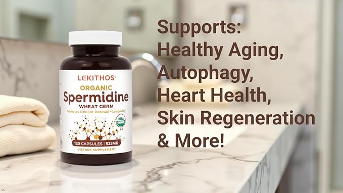 Organic Spermidine Capsules | Organic Wheat Germ Extract | Promotes Cell Renewal, Better Aging | Thiamine, Zinc, Manganese | 1050mg Per Serving | USDA Organic, Vegan, Non-GMO | 120 Capsules