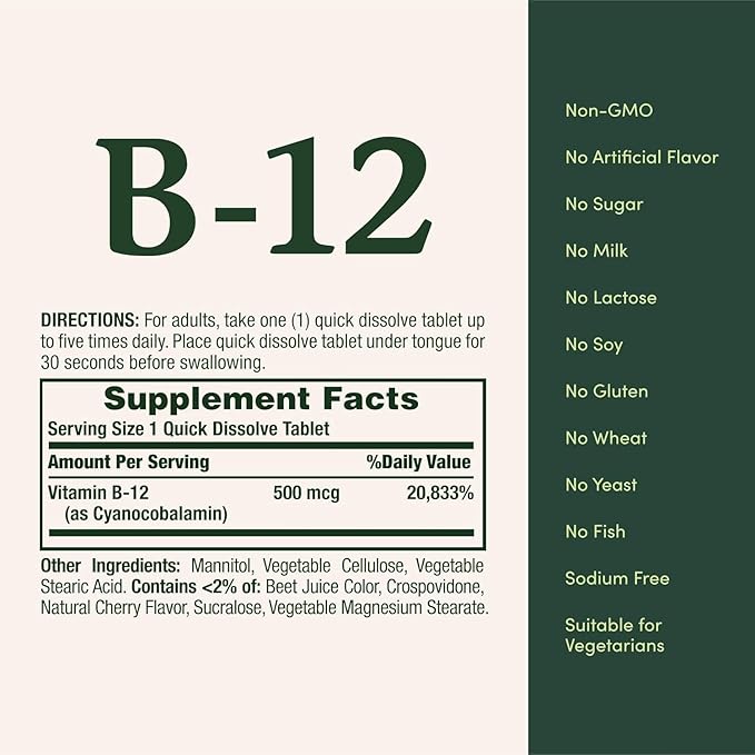 Nature's Bounty Vitamin B-12 500 mcg, 100 ea (Pack of 4)