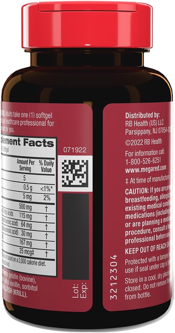 MegaRed Extra Strength 500mg Omega-3 Krill Oil Supplement with EPA/DHA, No Fishy Aftertaste Supports Heart Health, 80 Count Softgels (2 Pack)