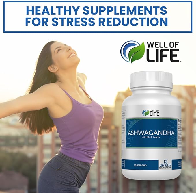Well of Life Ashwagandha Supplements 1300mg Per Serving – with Black Pepper Extract for Calm, Focus & Sleep Support | 60 Vegan Capsules Non GMO GMP Certified USA Made