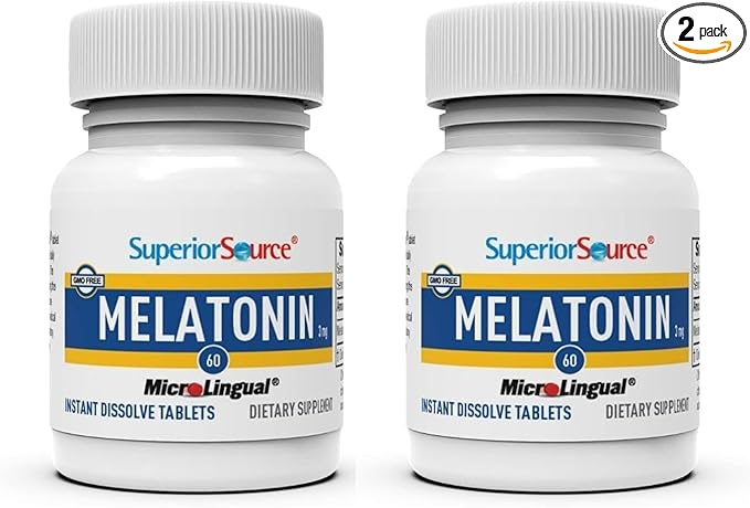 Superior Source Melatonin 3 mg, Quick Dissolve MicroLingual Tablets, 60 Ct, with Chamomile, Natural Sleep Support, Melatonin, for Adults, Non-GMO, Pack of 2