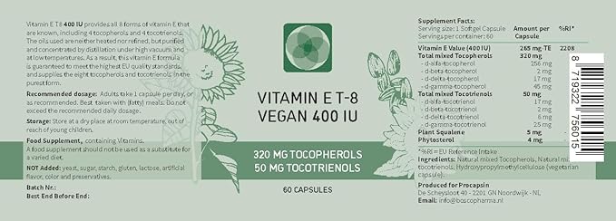 Vitamin E Complex 400 IU – Full Spectrum Tocopherols & Tocotrienols – All 8 Forms – High-Potency, Vegan, Antioxidant Support