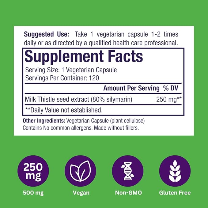 Paradise Herbs Milk Thistle, Active Whole Spectrum Extract, Super Potent, Ultra Pure, Vegan, Non GMO, Gluten Free, 120 Vegetarian Capsules (Pack of 2)