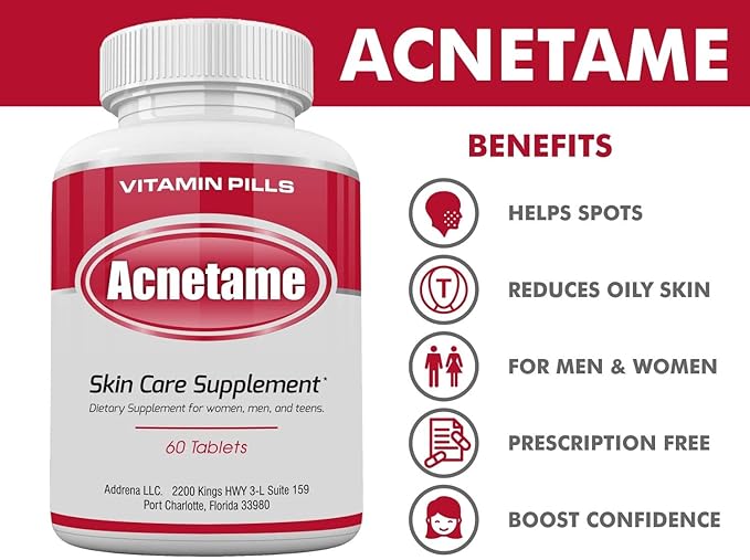 Acnetame Acne Pills- Vitamin Supplements for Acne Treatment- Natural Clear Skin from Hormonal Cystic Pimples- Oily Skin Vitamins Pill for Women, Teen, Men, & Adults 60 Tablets