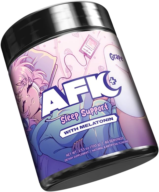 Gamer Supps AFK+® (with Melatonin): Grape - 40 Servings - Keto Friendly Magnesium-Focused Sleep Support Supplement, Apigenin, Sugar Free