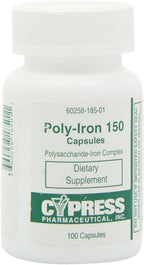 Dietary Supplement - Poly Iron Capsules 150 mg (100 caps per bottle) by Cypress Pharmaceutical #185-01 (1 Bottle of 100 Caps)
