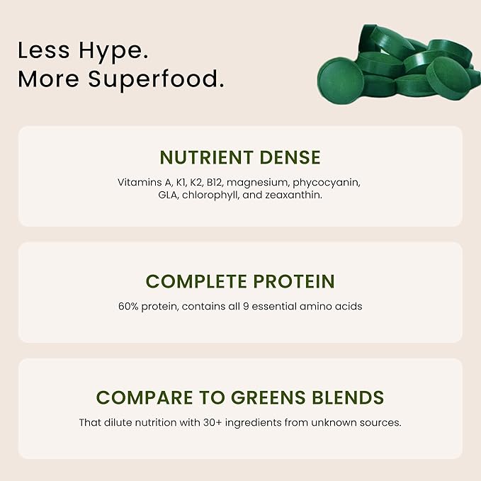 Nutrex Hawaii Pure Hawaiian Spirulina – Vegan Superfood, 500 mg Tablets, Farm Grown in Kona, Non-GMO, Immune Support & Cellular Energy, 200 Count