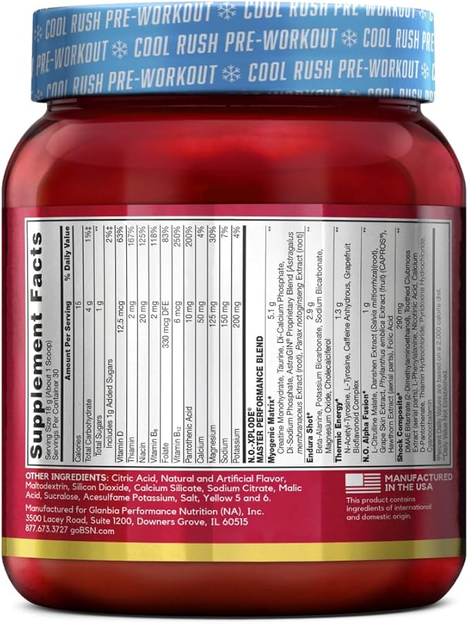 BSN N.O.-XPLODE Cool Rush Pre Workout Powder, Preworkout Energy Supplement for Men and Women with Creatine and Beta-Alanine, Mango Citrus Smash, 30 Servings, 1.2 Pound (Packaging May Vary)
