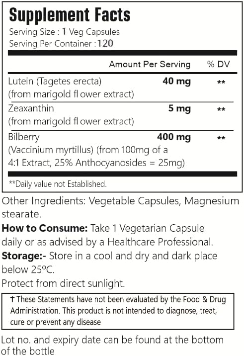 Lutein with Zeaxanthin, Vegan Capsules, 120 Count, 40 mg Lutein + 4 mg Zeaxanthin per Serving, Non-GMO, Gluten-Free