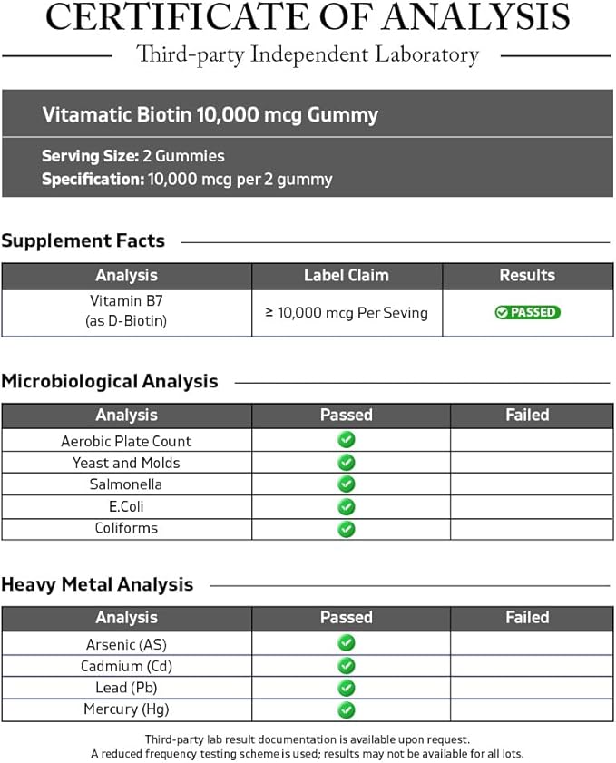 Vitamatic Biotin Gummies 10,000 mcg for Stronger Hair, Skin & Nails - 60 Vegan Gummies - Also Called Vitamin B7 (3 Bottles)