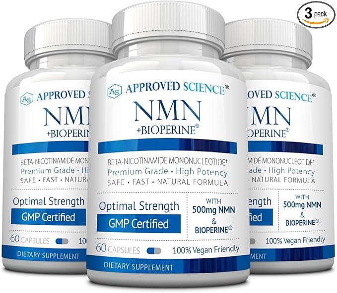 Approved Science NMN - 500mg Stable NMN - Cellular Energy, Healthy Aging - Pack of 3 - Made in USA - Vegan