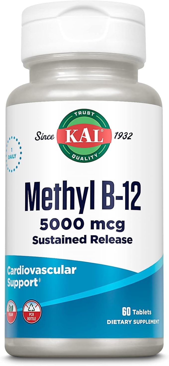KAL Vitamin B12 Methylcobalamin 5000mcg, Healthy Energy, Metabolism, Nerve & Red Blood Cell Support,* Fast Dissolve ActivMelts, Optimal Absorption, Natural Raspberry Flavor, 90 Servings, 90 Micro Tabs