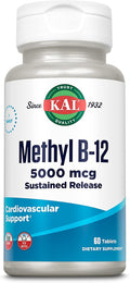 KAL Vitamin B12 Methylcobalamin 5000mcg, Healthy Energy, Metabolism, Nerve & Red Blood Cell Support,* Fast Dissolve ActivMelts, Optimal Absorption, Natural Raspberry Flavor, 90 Servings, 90 Micro Tabs