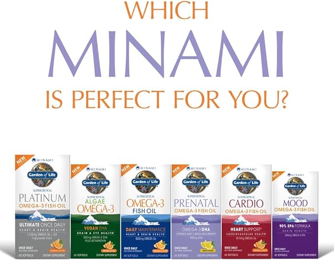 Garden of Life Prenatal DHA Omega 3 Fish Oil Supplement - Minami Natural Prenatal, Lemon, 60 Softgels