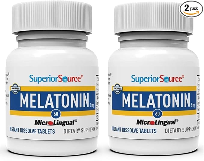 Superior Source Melatonin 5 mg Under The Tongue Quick Dissolve Micro Tablets, 60 Count, with Chamomile, Natural Sleep Support, for Adults, Non-GMO, Pack of 2