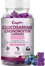 3000MG 1 Pack Glucosamine Chondroitin Gummies, Extra Strength Joint Support Supplement with MSM & Elderberry, Flexibility, Antioxidant Immune Support Gummy for Adults, Men & Women 60Cts
