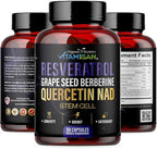 VITAMISAN Resveratrol with Quercetin, NAD+, Grape Seed, Berberine & CoQ10 – Antioxidant & Cellular Energy Support – 90 Capsules – Made in USA