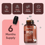WeightWorld Iron Supplement 65mg - with Vitamin C 125mg - 180 Tablets (6 Months Supply) - Gentle Carbonyl Iron Supplement for Women & Men - Energy Booster & Blood Heath - Vegan, Non-GMO & Gluten-Free
