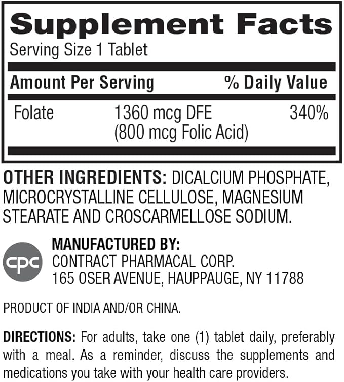Earth's Splendor Folic Acid 800 mcg Supplement, Supports Heart Health, Supports Women's Reproductive Health, Smooth Coated Tablets (800 mcg, 200 Tablets, Pack of 2)