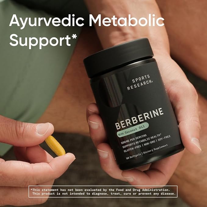 Sports Research Berberine Supplement with Coconut Oil - Herbal & Ayurvedic Metabolic Health Support - Berberine 500mg, 90 Softgels - Gluten-Free, Non-GMO Berberine Powder (Pack of 2)